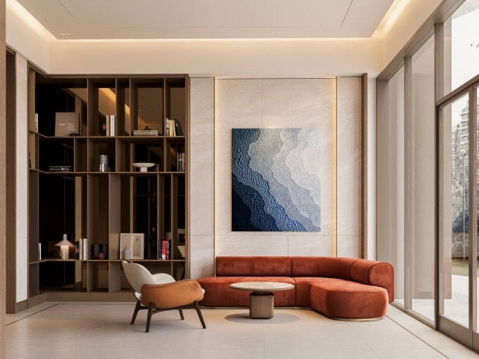 Sảnh lounge tại mỗi tầng là điểm nhấn trong thiết kế tòa The Sea. Ảnh: BIM Land