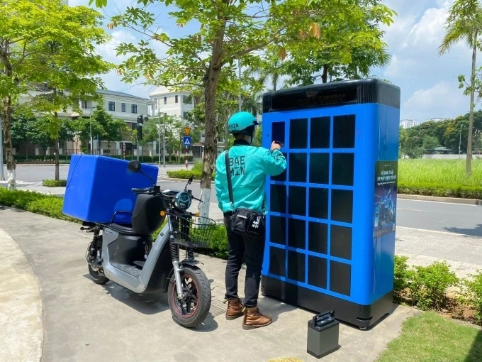 Một trạm đổi pin cho xe máy điện của Selex ở Hà Nội. Ảnh: Selex Motor