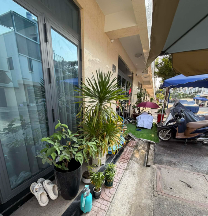 Gia đình chị Nguyễn Tiên, 24 tuổi, ở phường An Phú (TP HCM) trồng cây trước cửa nhà để che chắn một phần cửa, khi nhà hàng xóm sát vách (màu vàng) lắp camera an ninh, nhưng hướng chiếu thẳng vào cửa nhà chị Tiên. Ảnh: Nhân vật cung cấp