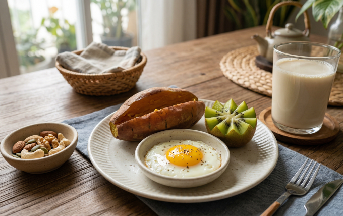 Các món ăn sáng giúp anh Trần giảm từ 85 kg còn 77 kg sau 3 tháng. Ảnh được tạo bởi AI