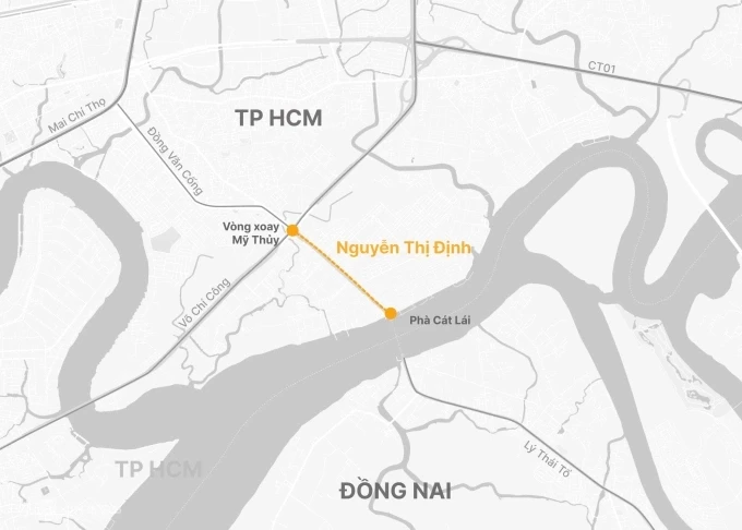 Hướng tuyến đường Nguyễn Thị Định. Đồ họa: Hoàng Thanh