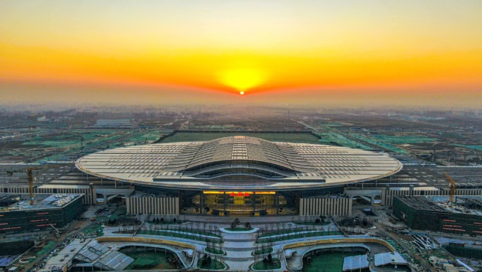 Nhà ga Hùng An nhìn từ trên cao. Ảnh: China Daily