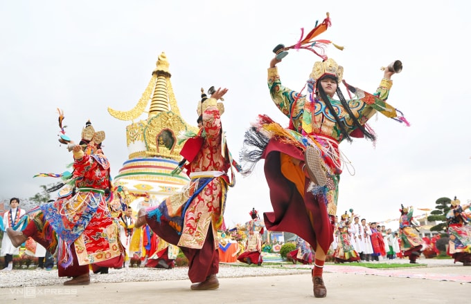 Nghi lễ múa Dakini trong Pháp hội đầu năm 2025 tổ chức tại Mandala Tây Thiên. Ảnh: Giang Huy