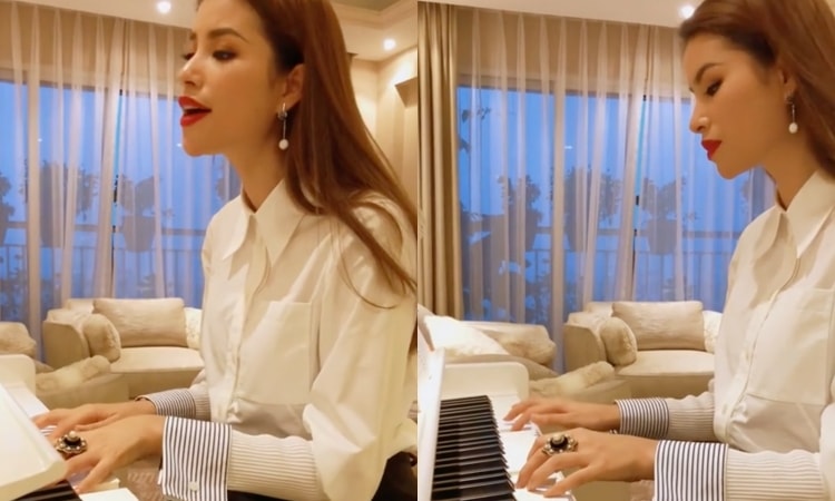 Phạm Hương đàn piano tặng fan