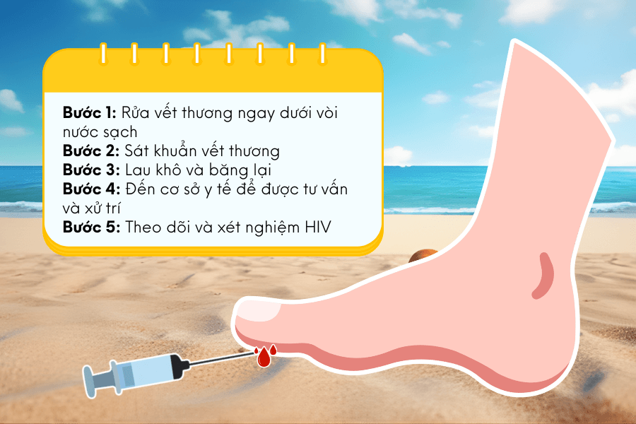 5 bước cần thực hiện khi dẫm phải kim tiêm ở nơi công cộng.