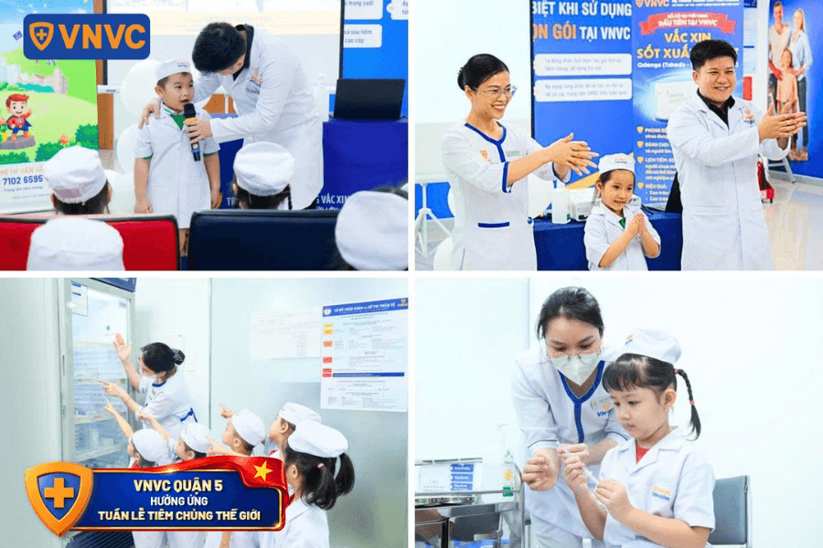 VNVC Tour tại trung tâm VNVC quận 5 đã thiết kế không gian trải nghiệm hóa thân thành bác sĩ và điều dưỡng dành cho trẻ mầm non và học sinh tiểu học