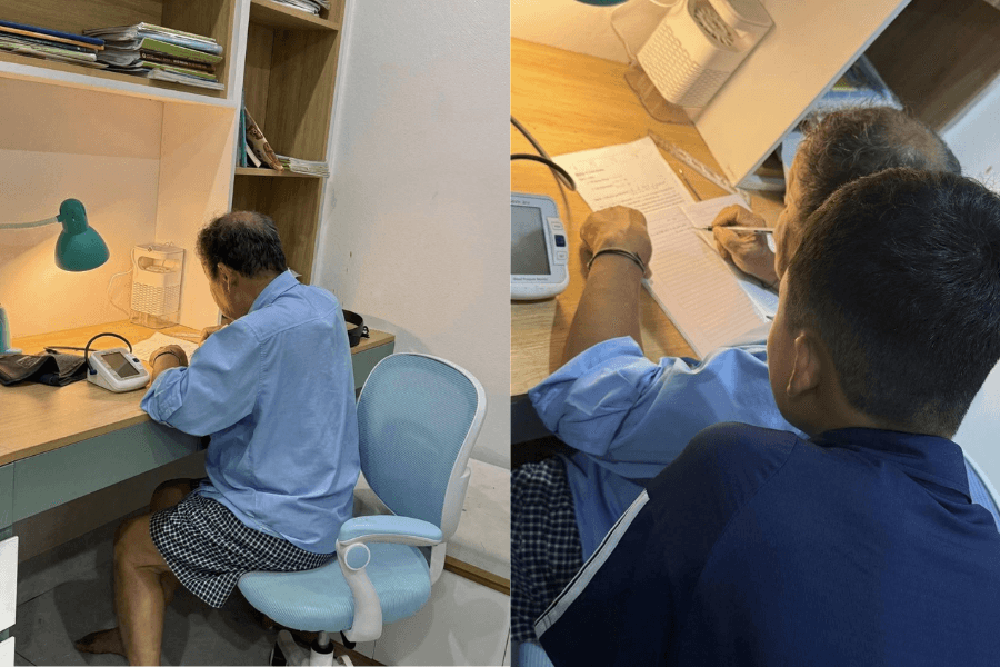 Ông ngoại U80 ngồi giải Toán cùng cháu gây sốt mạng xã hội
