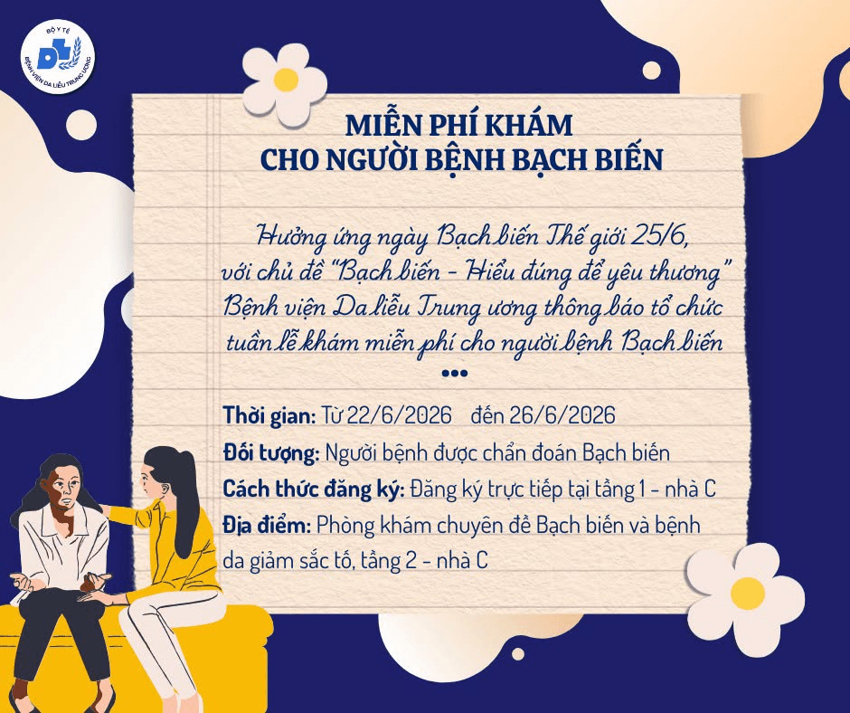 Bệnh viện Da liễu Trung ương miễn phí khám cho người bệnh bạch biến. (Nguồn thông tin: Facebook bệnh viện )