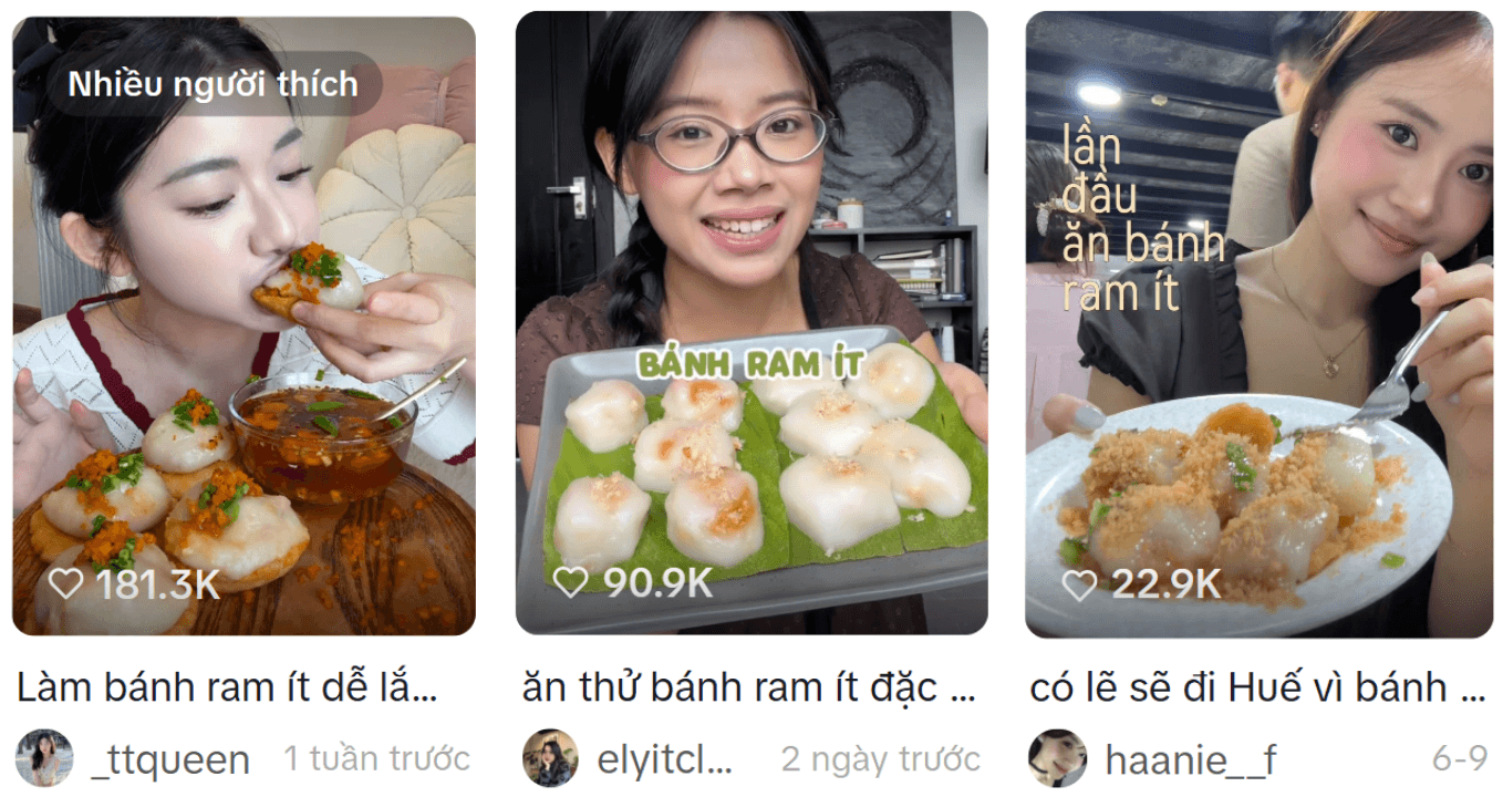 nhiều nhà sáng tạo nội dung Việt Nam cũng hào hứng với món bánh ram ít Huế