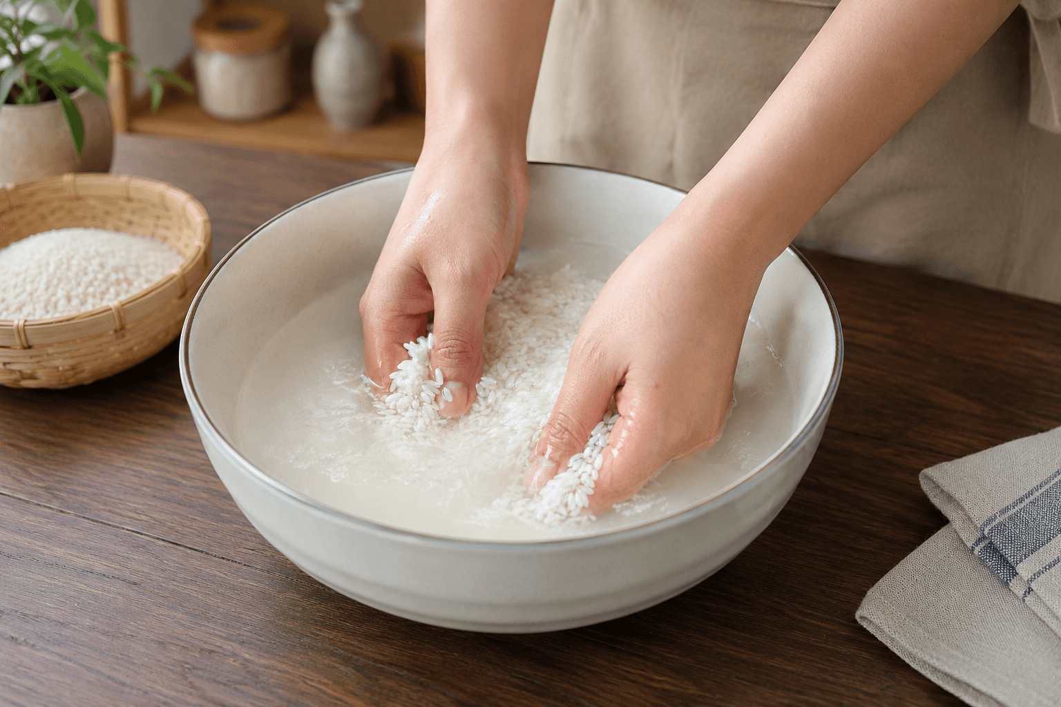 không nên vo gạo trực tiếp trong nồi cơm điện