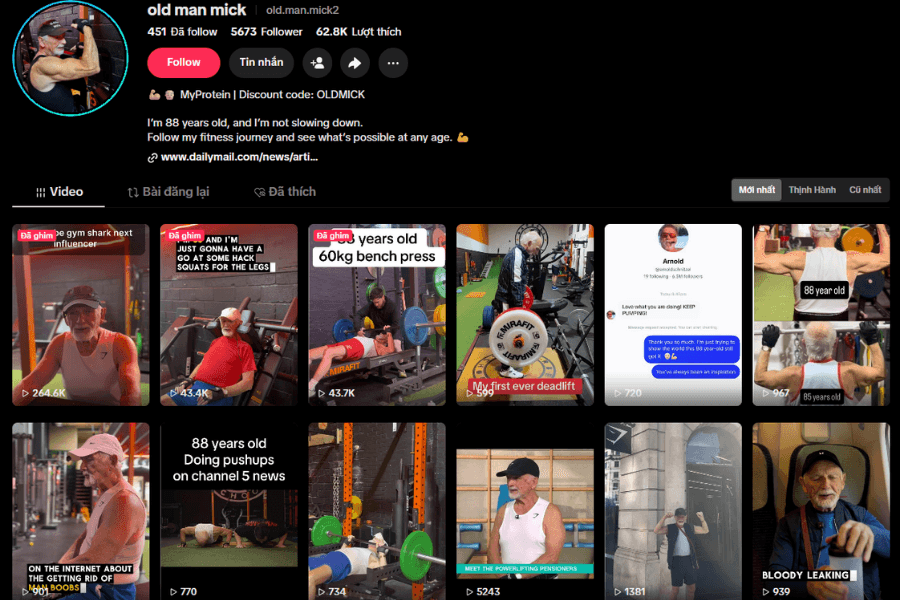 tài khoản TikTok _Old Man Mick_ của cụ ông 88 tuổi nhanh chóng thu hút hơn 5.000 người theo dõi