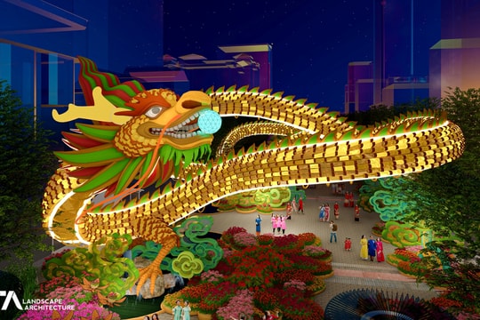 Rồng dài 100m uốn lượn ở Đường hoa Nguyễn Huệ Tết Giáp Thìn 2024