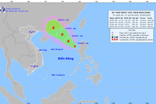 Vùng áp thấp mạnh lên thành áp thấp nhiệt đới