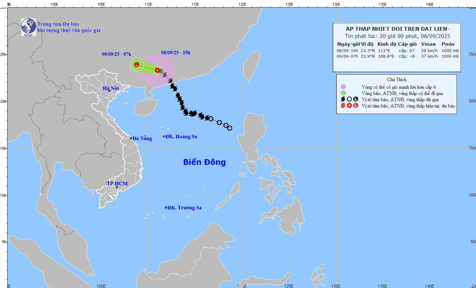 Bão số 7 suy yếu thành áp thấp nhiệt đới