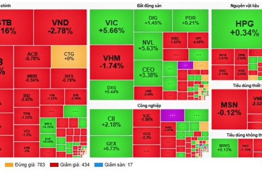 Cổ phiếu tài chính lao dốc, bất động sản hỗ trợ 'kéo' thị trường không giảm sâu