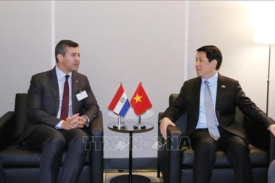 Chủ tịch nước Lương Cường gặp Tổng thống Paraguay Santiago Peña Palacios