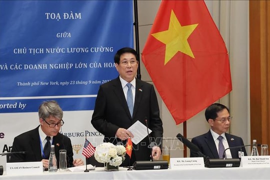 Chủ tịch nước Lương Cường dự tọa đàm với các doanh nghiệp Hoa Kỳ