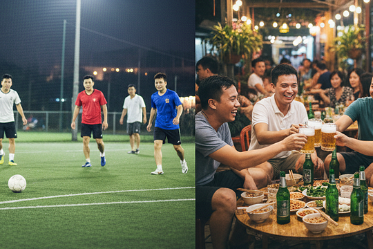 Những ông chồng rủ nhau đá bóng 20 phút rồi ngồi uống bia 3 tiếng