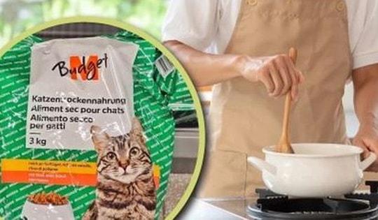 Nam thanh niên ăn thức ăn cho mèo để tiết kiệm tiền