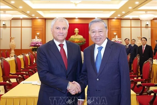 Tổng Bí thư Tô Lâm tiếp Chủ tịch Duma Quốc gia Nga