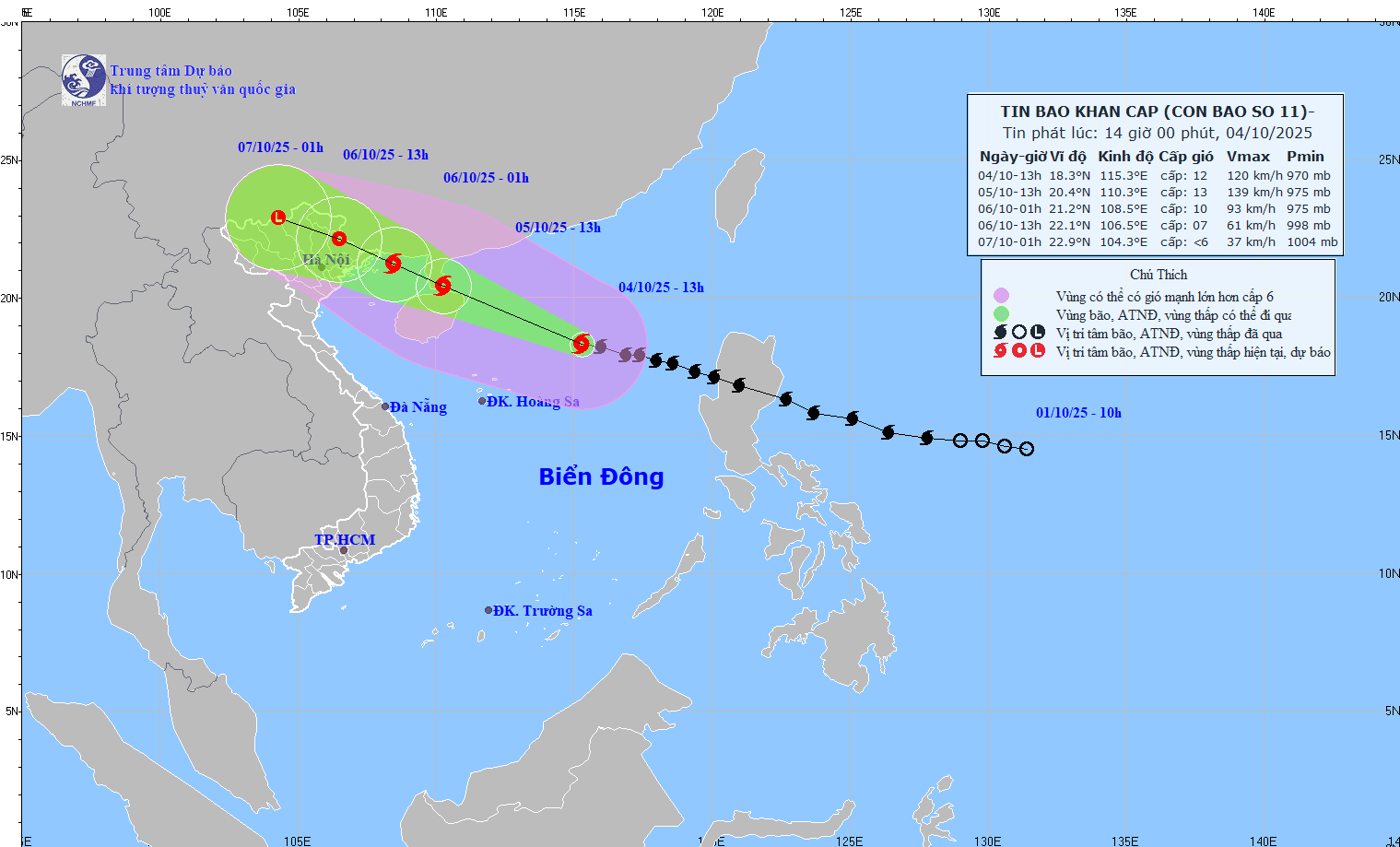 Bão số 11 mạnh thêm 1 cấp, cách đặc khu Hoàng Sa khoảng 330km
