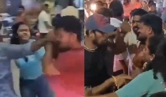 Cô gái trẻ đánh tới tấp người đàn ông say rượu giữa phố