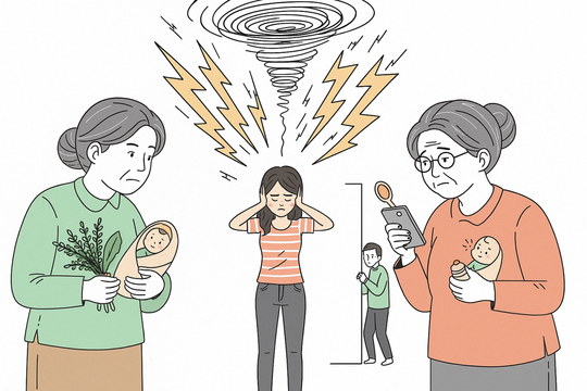 Tôi kiệt sức vì mẹ đẻ và mẹ chồng mâu thuẫn trong cách chăm cháu