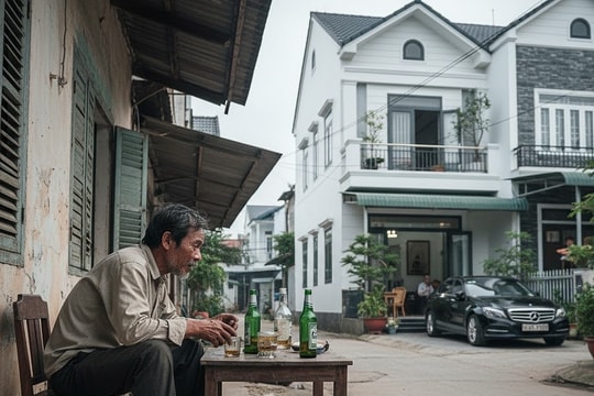 Ông chủ đất nghiện rượu ngồi nhìn hàng xóm xây nhà lầu