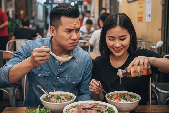 Tôi tiếc cho những người ăn phở chất đầy gia vị nhưng bỏ nửa bát nước dùng