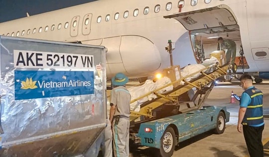 Chuyến bay Vietnam Airlines chở hàng hỗ trợ từ TP HCM đến miền Trung đã hạ cánh