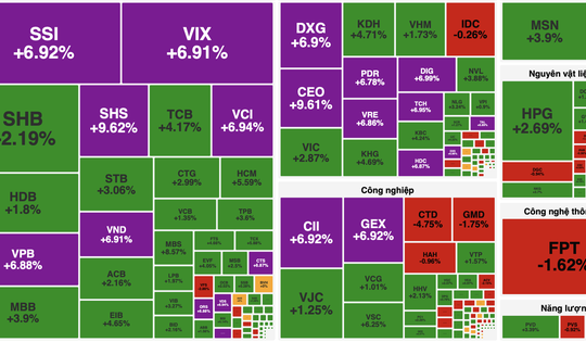 Chứng khoán thăng hoa, sắc xanh tím phủ rộng toàn thị trường