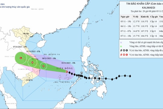 Bão tiếp tục di chuyển nhanh vào đất liền Quảng Ngãi đến Đắk Lắk