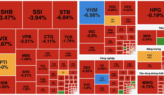 VN-Index thủng mốc 1.600 điểm, áp lực bán lan rộng toàn thị trường