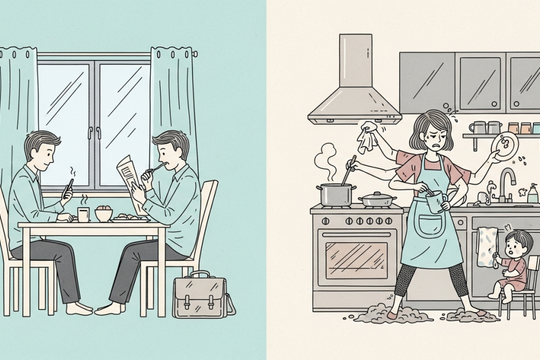 Sáng ra tôi tất bật con cái nhưng chồng vẫn tập thể dục