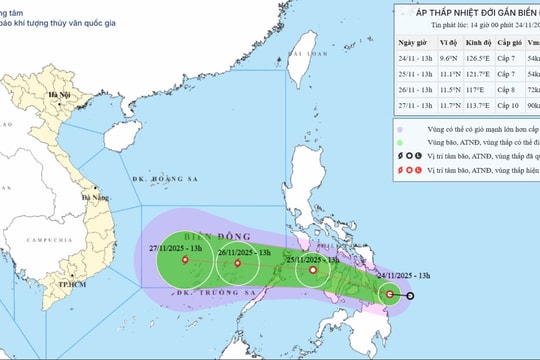 Cảnh báo gió mạnh, sóng cao trên Biển Đông do tác động của áp thấp nhiệt đới