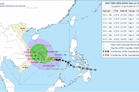 Bão số 15 mạnh thêm, giữ nguyên hướng di chuyển