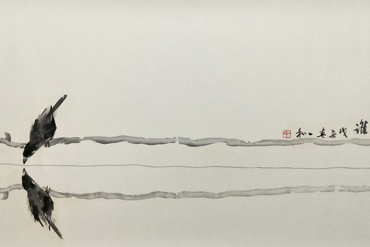 Thư pháp giao hòa với hội họa trong không gian thiền