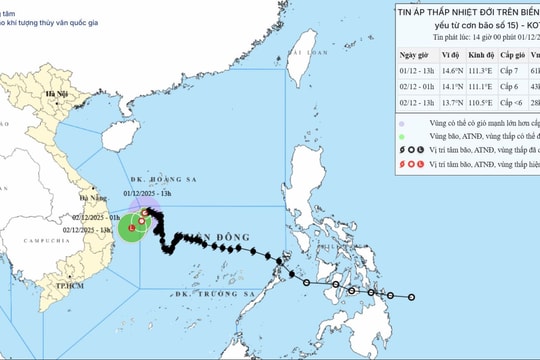 Bão số 15 suy yếu thành áp thấp nhiệt đới