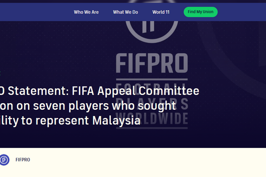Xuất hiện tổ chức lớn đầu tiên bênh 7 cầu thủ Malaysia nhập tịch gian lận