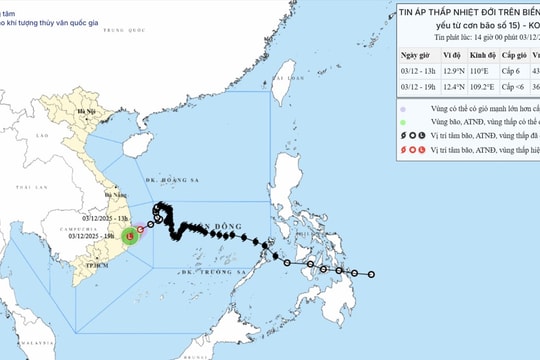 Áp thấp nhiệt đới đổi hướng, giật cấp 8, di chuyển nhanh trên vùng biển Đắk Lắk - Khánh Hòa