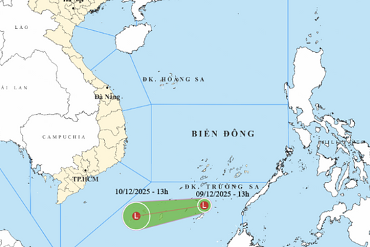 Vùng áp thấp xuất hiện ở Nam Biển Đông