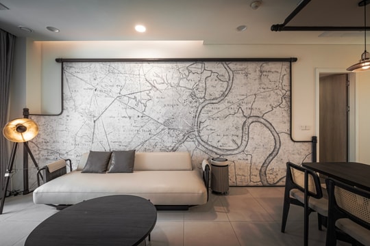 Căn hộ 96 m2 dùng bản đồ Sài Gòn xưa làm tâm điểm thiết kế