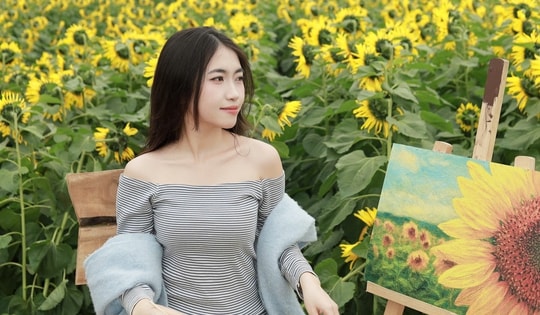 Giới trẻ đổ xô check-in cánh đồng hoa hướng dương đẹp như tranh ở xứ Nghệ