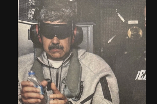 Hình ảnh đầu tiên Tổng thống Venezuela bị còng tay, bịt mắt trên tàu chiến Mỹ