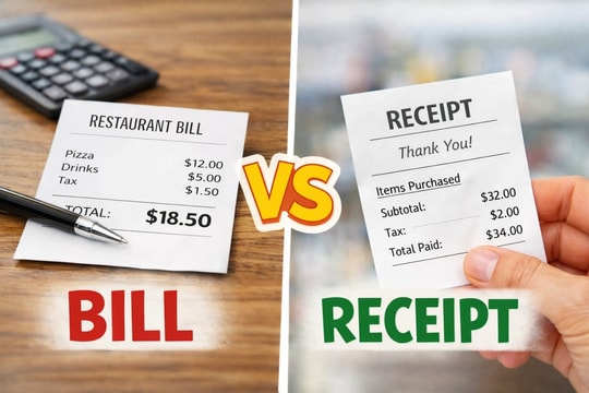 'Bill' và 'receipt' khác nhau như thế nào?