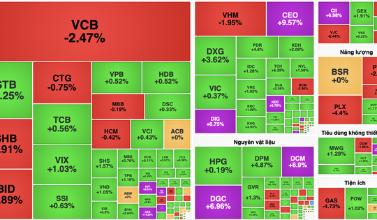 VN-Index rung lắc, nhóm nguyên vật liệu và tiêu dùng làm điểm tựa