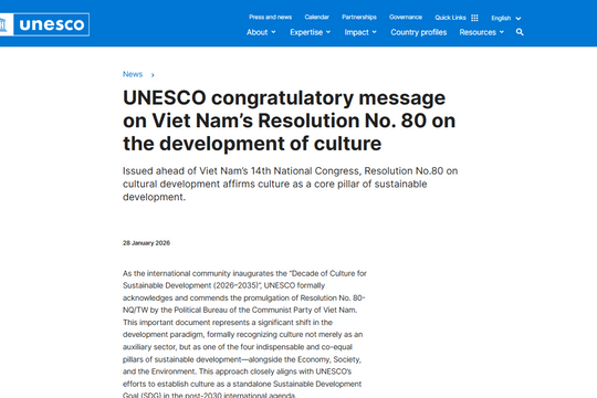 UNESCO đăng thông điệp chúc mừng Nghị quyết phát triển văn hóa Việt Nam