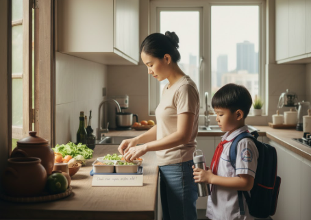 'Phụ huynh nên tự nấu ăn trưa cho con mang đi học'