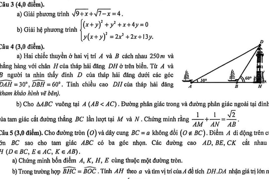 Đề thi, đáp án môn Toán thi học sinh giỏi lớp 9 tỉnh Hưng Yên