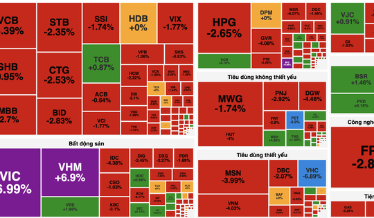 VN-Index giảm nhẹ, sắc đỏ lan rộng dù nhóm Vin kịch trần nâng đỡ